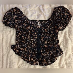 Free People Floral Peplum Oh Baby Textured Top